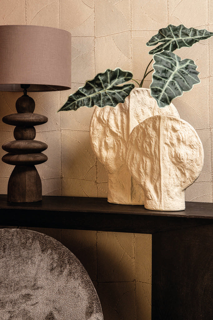 Linos Taupe matt ceramic structure round vaas S PTMD - Vaas - PTMD - livinglovely.nl