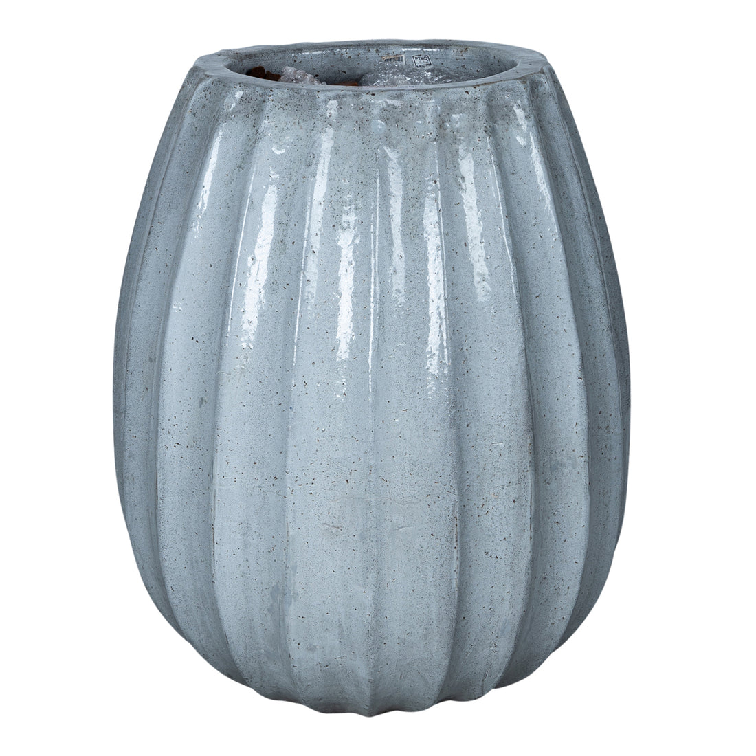 Lionne White Ceramic Pot Ribbed Bulb Round S Dia52xH60cm PTMD - Pot - PTMD - livinglovely.nl