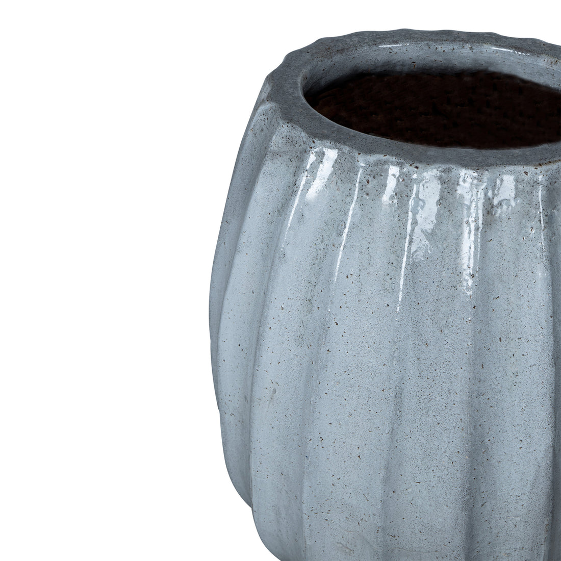 Lionne White Ceramic Pot Ribbed Bulb Round S Dia52xH60cm PTMD - Pot - PTMD - livinglovely.nl