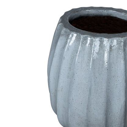 Lionne White Ceramic Pot Ribbed Bulb Round S Dia52xH60cm PTMD - Pot - PTMD - livinglovely.nl