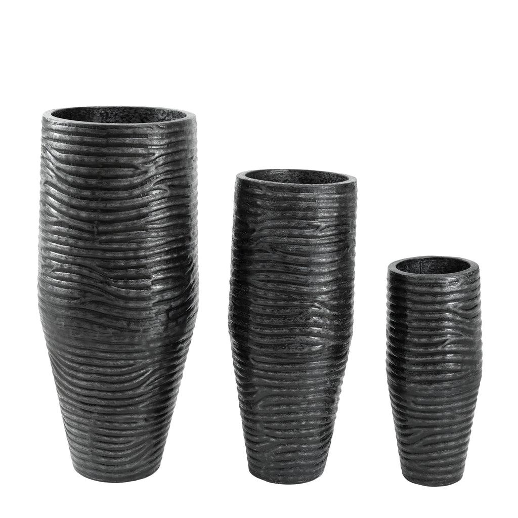 livinglovely.nl - Addila Black Brushed High Pot - Set van 3 - PTMD - Vaas - PTMD - livinglovely.nl