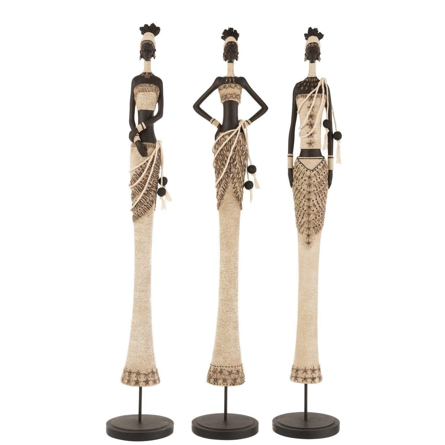 livinglovely.nl - Afrikaanse Vrouw Poly Bruin/Beige Large set van 3 - Ornament - J-Line - livinglovely.nl