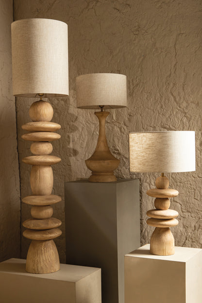 livinglovely.nl - Ahid Natural mango wood classic table lamp round PTMD - Tafellamp - PTMD - livinglovely.nl