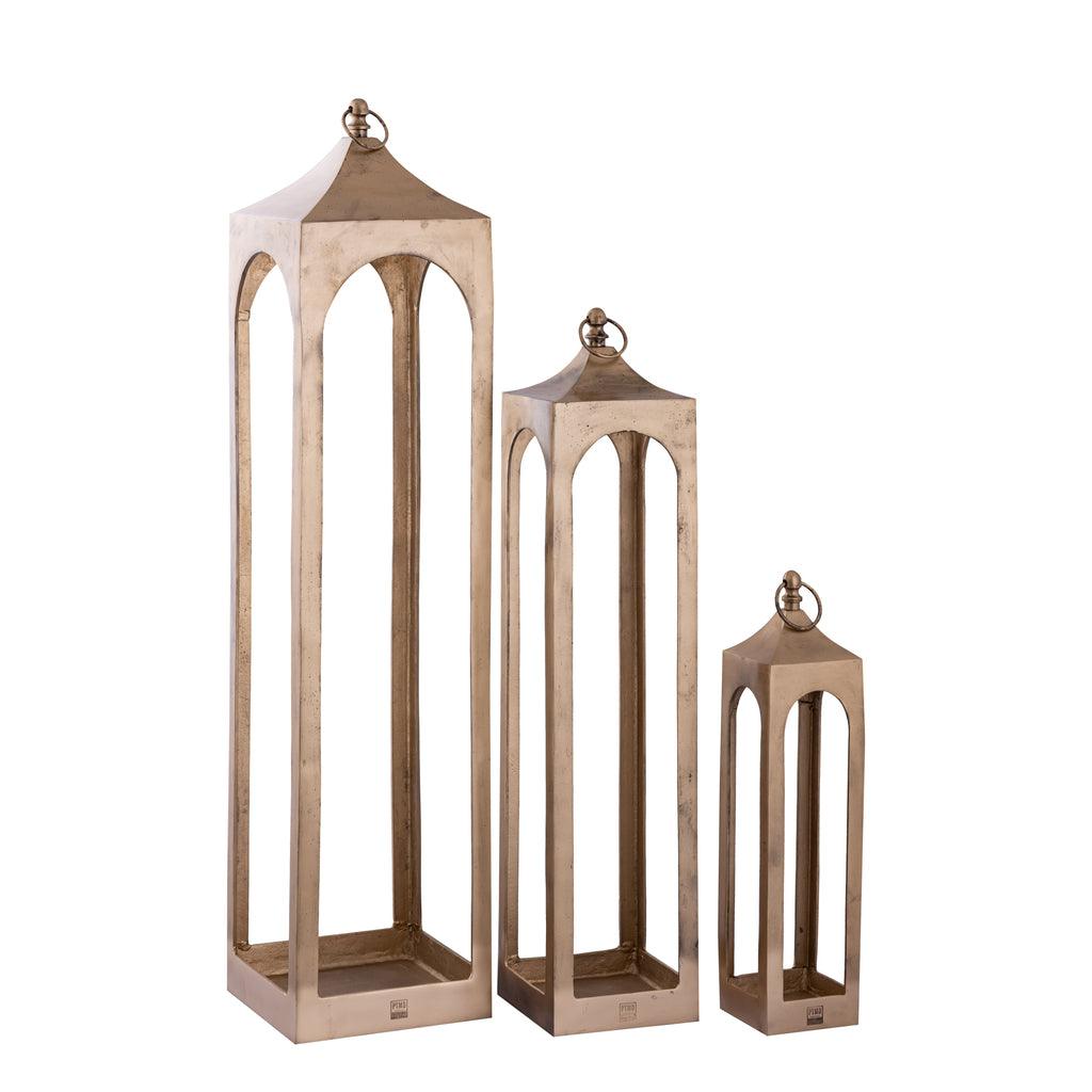 livinglovely.nl - Alden Brass alu lantaarns open set van 3 PTMD - Lantaarn - PTMD - livinglovely.nl