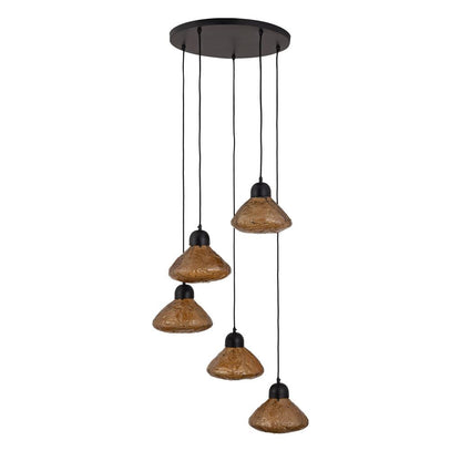 livinglovely.nl - Anna Brown textured glass hanging lamp 5 bulbs big PTMD - Hanglamp - PTMD - livinglovely.nl