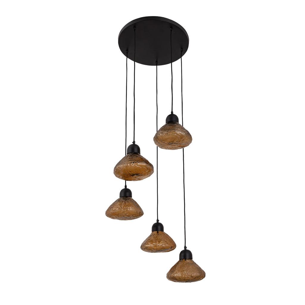 livinglovely.nl - Anna Brown textured glass hanging lamp 5 bulbs big PTMD - Hanglamp - PTMD - livinglovely.nl