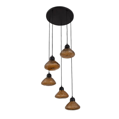 livinglovely.nl - Anna Brown textured glass hanging lamp 5 bulbs big PTMD - Hanglamp - PTMD - livinglovely.nl