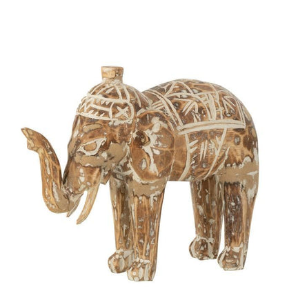 livinglovely.nl - Beeldje Olifant Albasiahout Natuur J-Line - Beeld - J-Line - livinglovely.nl