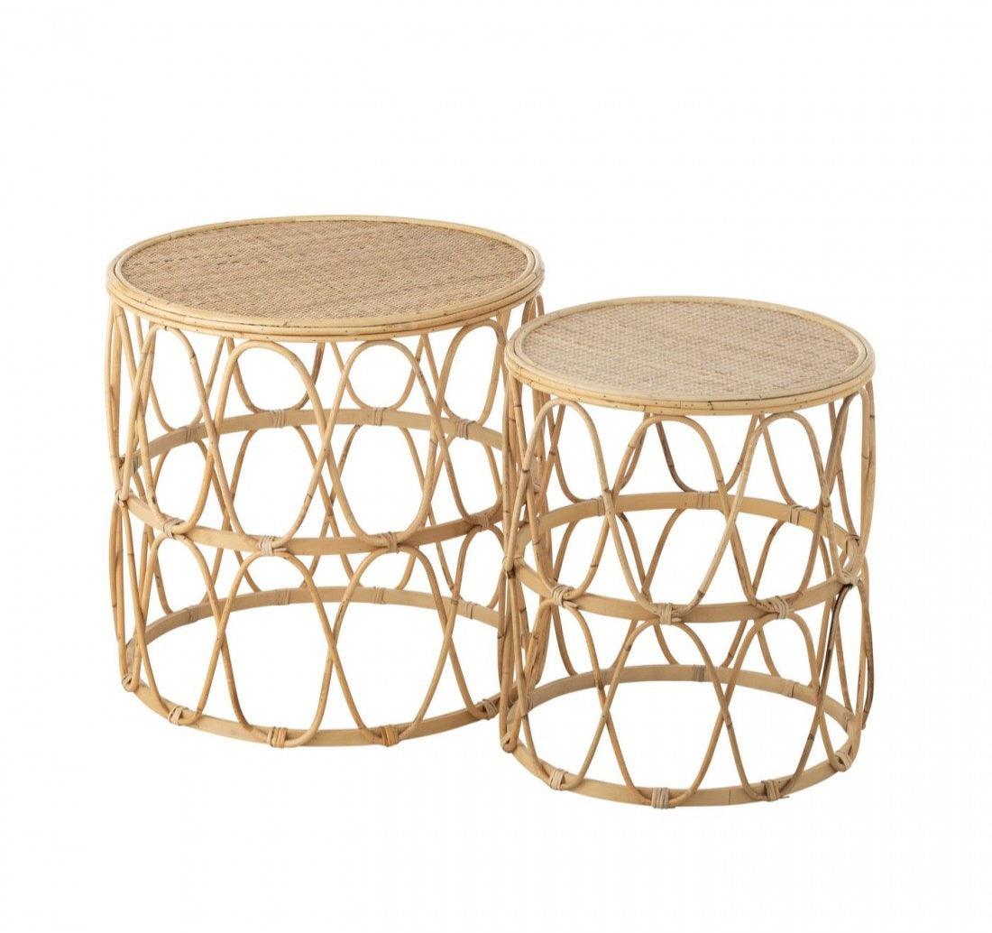 livinglovely.nl - Bijzettafel Golf Patroon Rotan Naturel Set van 2 - Bijzettafel - J-Line - livinglovely.nl