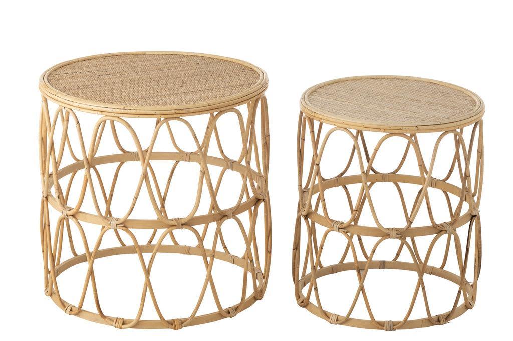 livinglovely.nl - Bijzettafel Golf Patroon Rotan Naturel Set van 2 - Bijzettafel - J-Line - livinglovely.nl