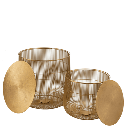 livinglovely.nl - Bijzettafels Mand Metaal Goud Set van 2 - Bijzettafel - J-Line - livinglovely.nl