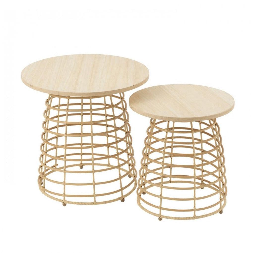 livinglovely.nl - Bijzettafels Rond+Circulaire Voet Hout Naturel Set van 2 - Bijzettafel - J-Line - livinglovely.nl