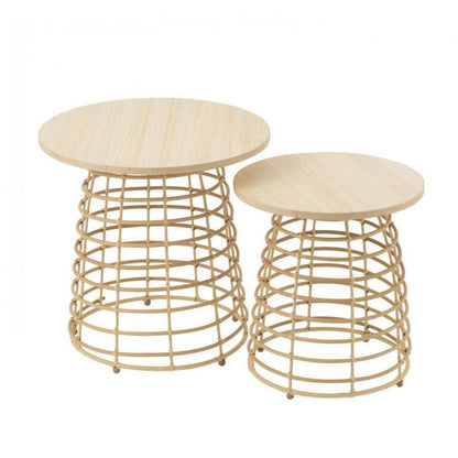 livinglovely.nl - Bijzettafels Rond+Circulaire Voet Hout Naturel Set van 2 - Bijzettafel - J-Line - livinglovely.nl