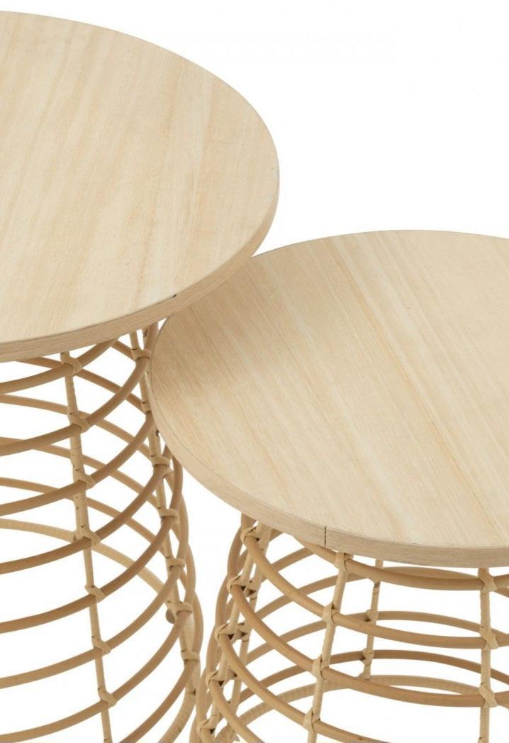 livinglovely.nl - Bijzettafels Rond+Circulaire Voet Hout Naturel Set van 2 - Bijzettafel - J-Line - livinglovely.nl