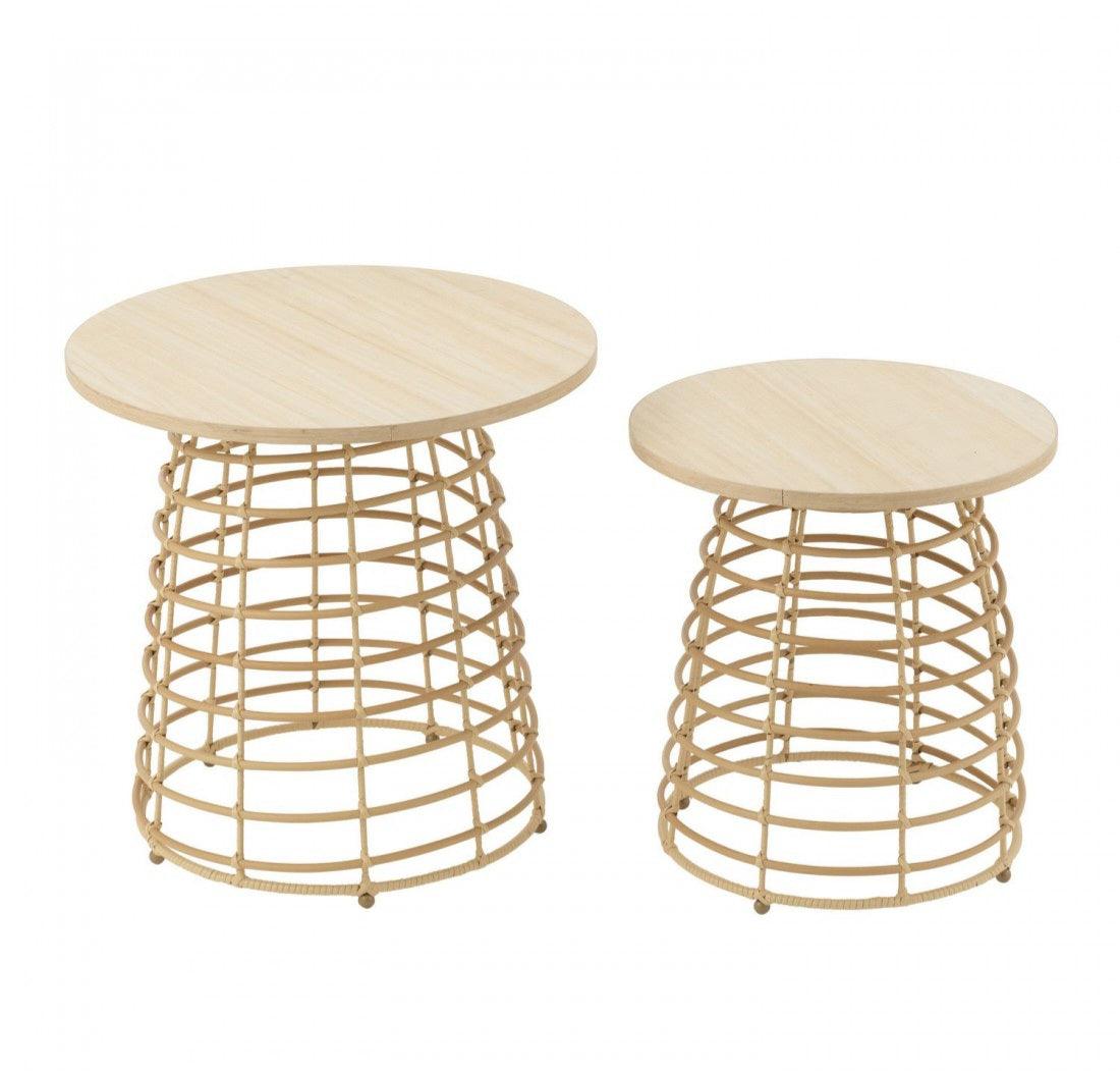 livinglovely.nl - Bijzettafels Rond+Circulaire Voet Hout Naturel Set van 2 - Bijzettafel - J-Line - livinglovely.nl