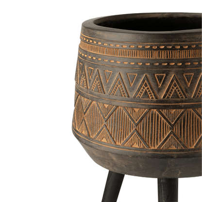 livinglovely.nl - Bloempot 3 poten Ethnic Magnesium Brown-Beige - Pot - J-Line - livinglovely.nl