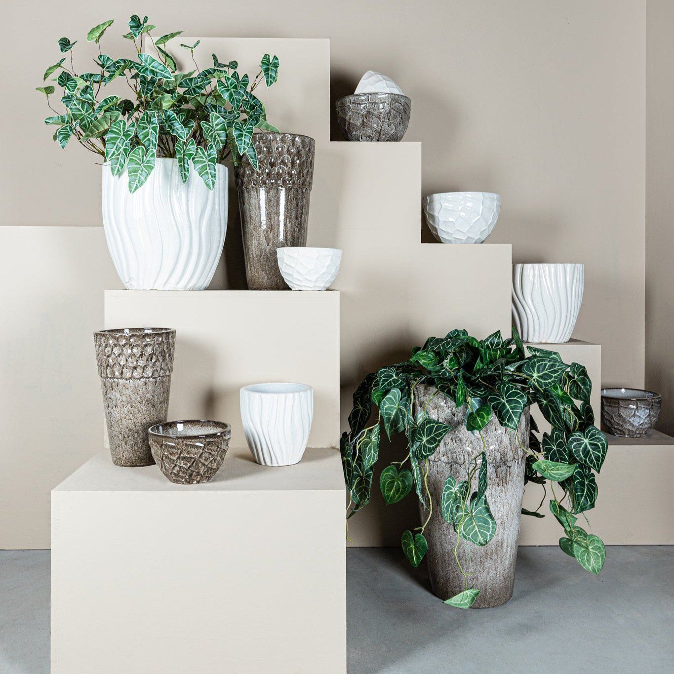 livinglovely.nl - Bloempot Fionaa - Keramiek - Wit - Set van 3 PTMD - Pot - PTMD - livinglovely.nl