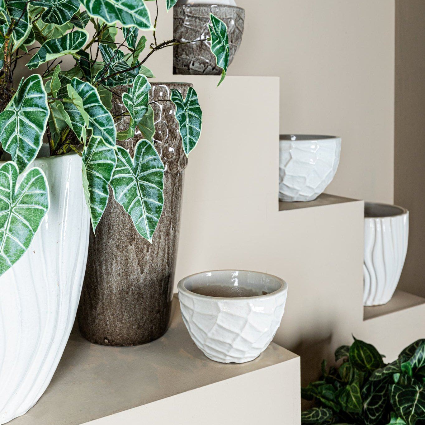 livinglovely.nl - Bloempot Fionaa - Keramiek - Wit - Set van 3 PTMD - Pot - PTMD - livinglovely.nl