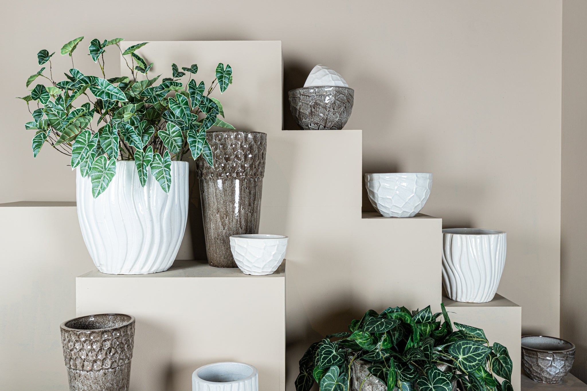 livinglovely.nl - Bloempot Fionaa - Keramiek - Wit - Set van 3 PTMD - Pot - PTMD - livinglovely.nl