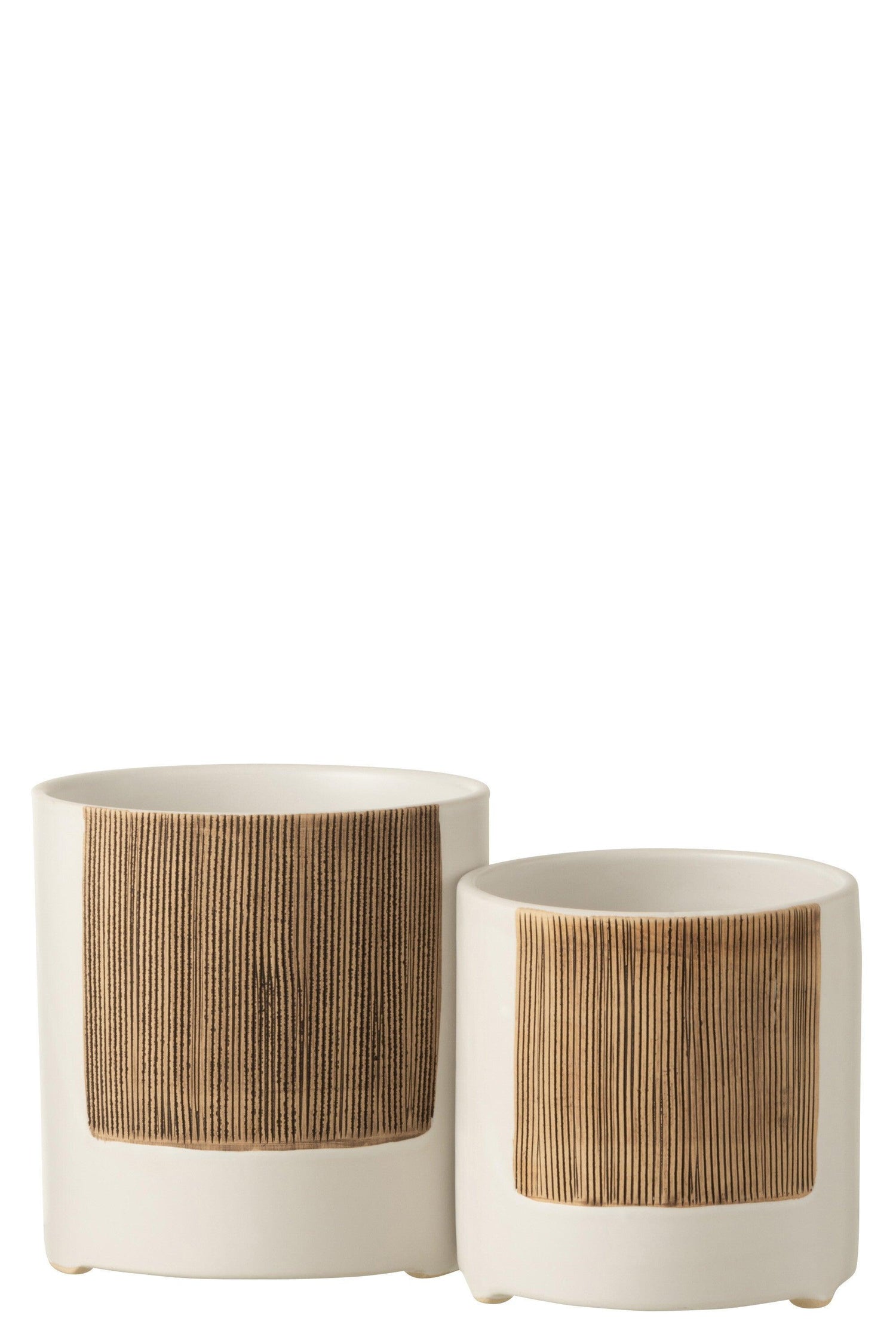 livinglovely.nl - Bloempot Ibiza Rond Keramiek Wit/Bruin Large - Pot - J-Line - livinglovely.nl