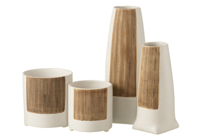 livinglovely.nl - Bloempot Ibiza Rond Keramiek Wit/Bruin Large - Pot - J-Line - livinglovely.nl