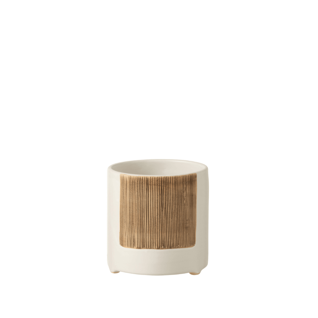 livinglovely.nl - Bloempot Ibiza Rond Keramiek Wit/Bruin Small - Pot - J-Line - livinglovely.nl