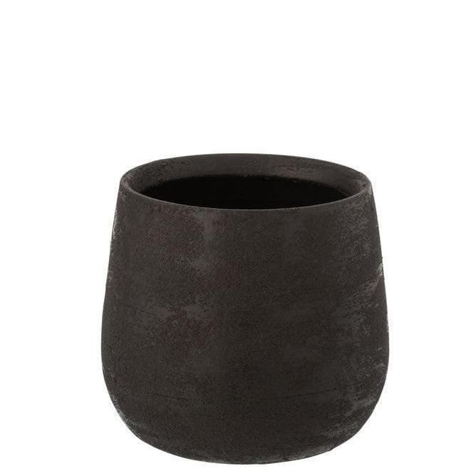 livinglovely.nl - Bloempot Oneffen Ruw Keramiek Zwart Medium - Pot - J-Line - livinglovely.nl