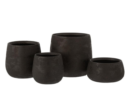 livinglovely.nl - Bloempot Oneffen Ruw Keramiek Zwart Medium - Pot - J-Line - livinglovely.nl