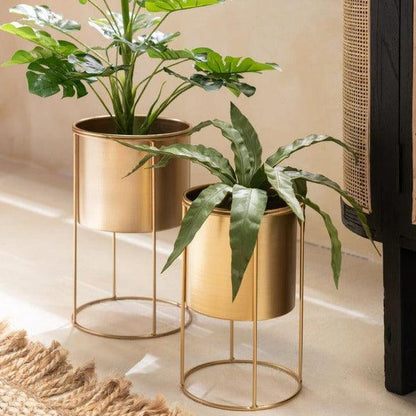 livinglovely.nl - Bloempot Op Voet Metaal Goud Large - Pot - J-Line - livinglovely.nl