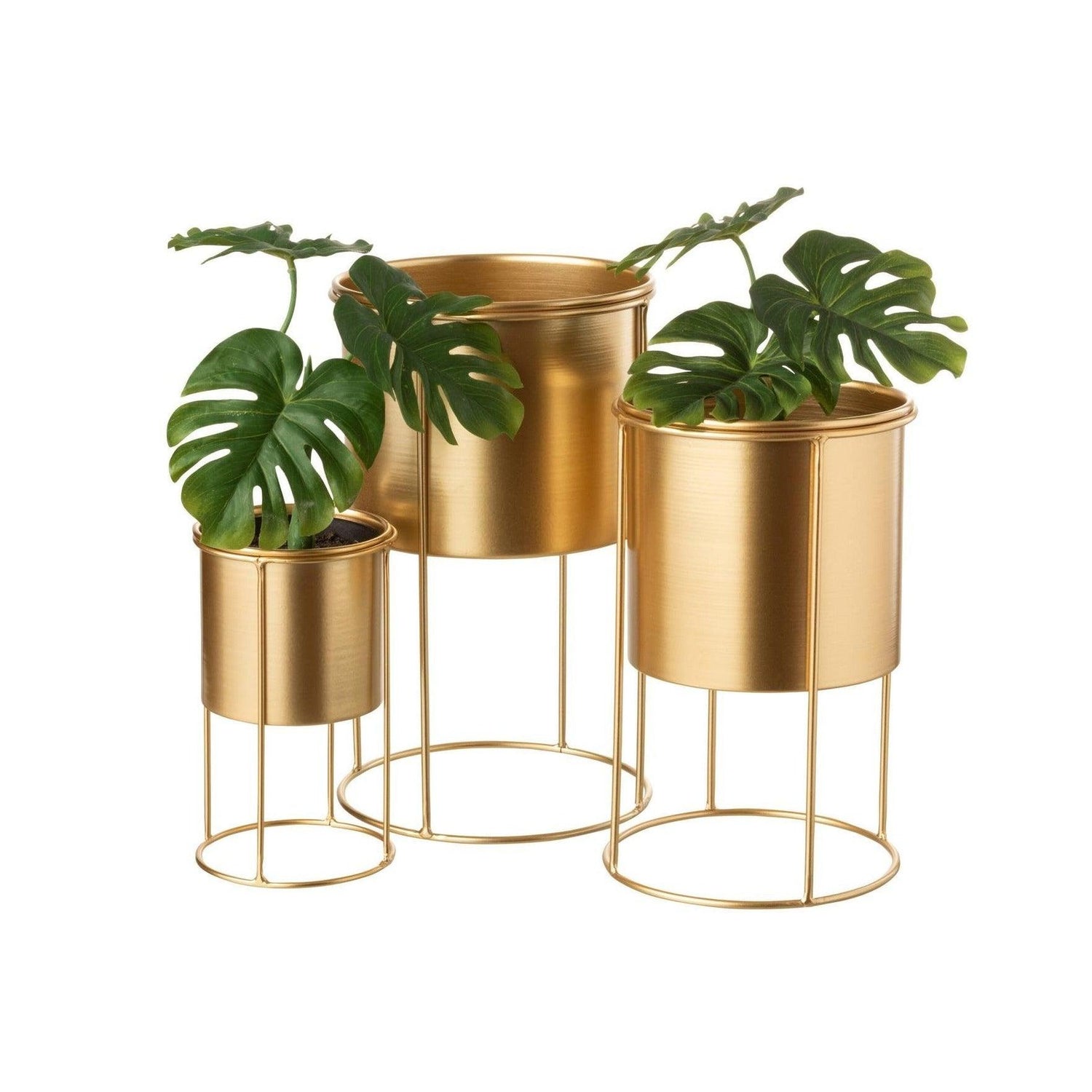 livinglovely.nl - Bloempot Op Voet Metaal Goud Large - Pot - J-Line - livinglovely.nl