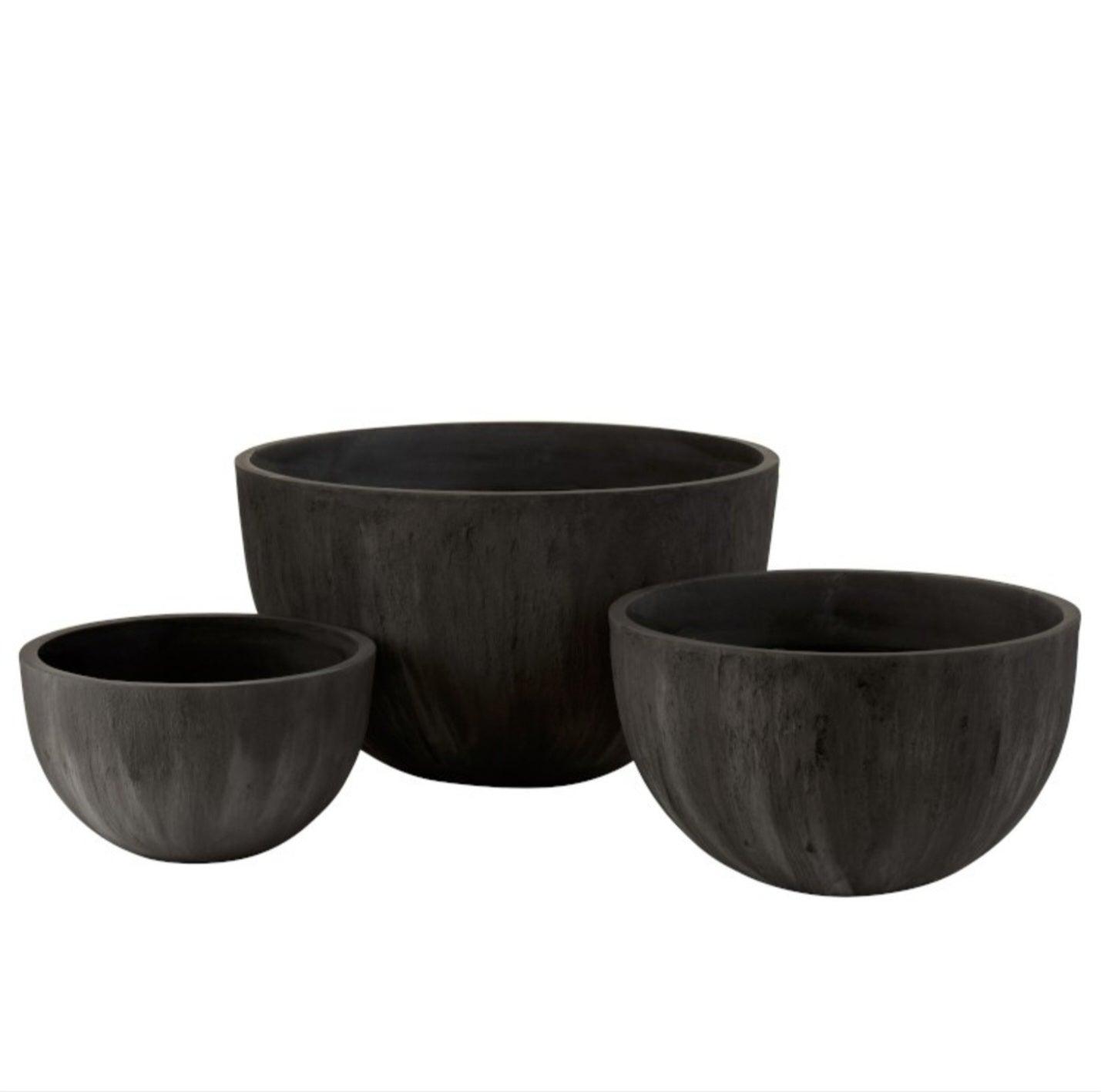 livinglovely.nl - Bloempotten Rond Keramiek Laag Zwart Set van 3 - Pot - J-Line - livinglovely.nl