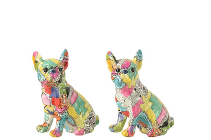 livinglovely.nl - Bulldog Ogen Zittend Pop-Art Polyresine - Beeld - J-Line - livinglovely.nl