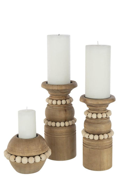 livinglovely.nl - Candle Holder Pila Pinewood/Metal Natural Large - Kaarshouder - J-Line - livinglovely.nl