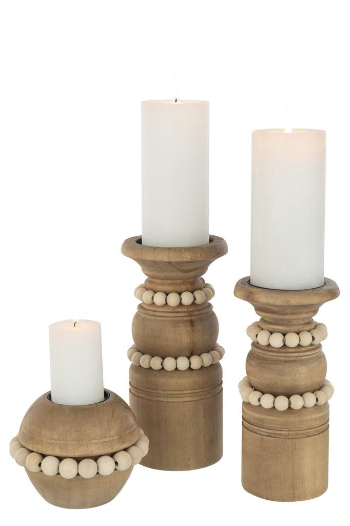 livinglovely.nl - Candle Holder Pila Pinewood/Metal Natural Large - Kaarshouder - J-Line - livinglovely.nl