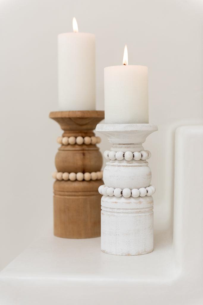 livinglovely.nl - Candle Holder Pila Pinewood/Metal Natural Large - Kaarshouder - J-Line - livinglovely.nl