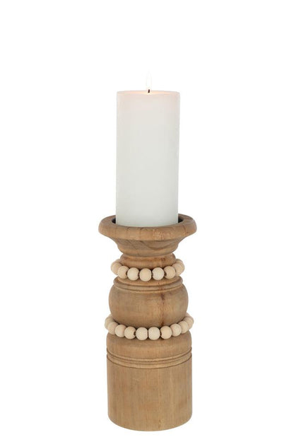 livinglovely.nl - Candle Holder Pila Pinewood/Metal Natural Large - Kaarshouder - J-Line - livinglovely.nl