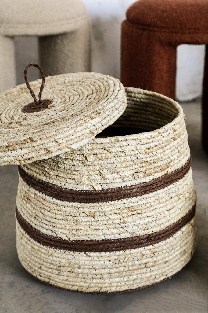 livinglovely.nl - Danial Brown cornleaf round basket Set van 3 S PTMD - Mand - PTMD - livinglovely.nl