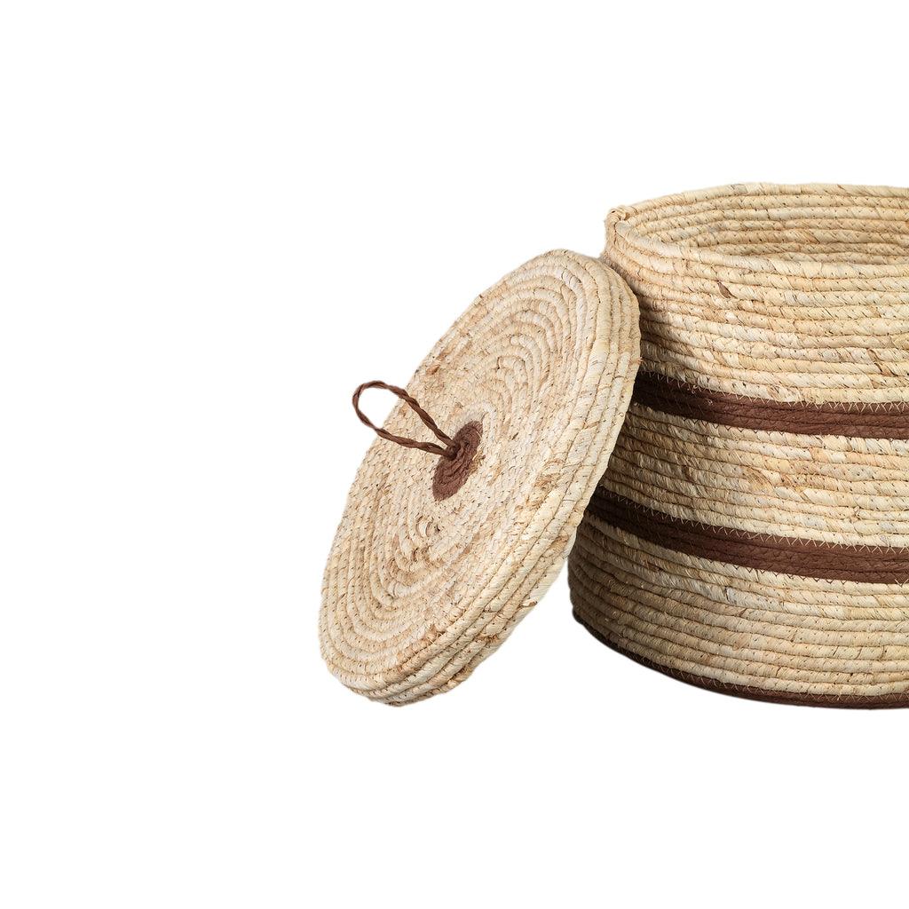 livinglovely.nl - Danial Brown cornleaf round basket Set van 3 S PTMD - Mand - PTMD - livinglovely.nl