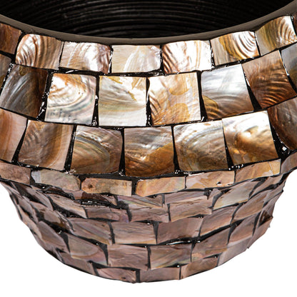 livinglovely.nl - Daven Bronze Poly Shell Bamboo Pot Rond Large PTMD - Pot - PTMD - livinglovely.nl