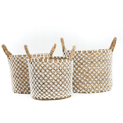 livinglovely.nl - De Cross Stitched Macramé Mand - Naturel Wit - M - Mand - Bazar Bizar - livinglovely.nl