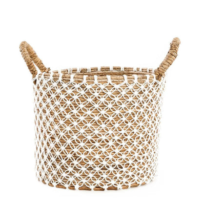 livinglovely.nl - De Cross Stitched Macramé Mand - Naturel Wit - M - Mand - Bazar Bizar - livinglovely.nl