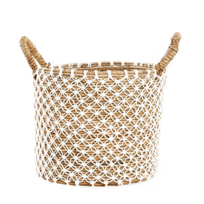 livinglovely.nl - De Cross Stitched Macramé Mand - Naturel Wit - M - Mand - Bazar Bizar - livinglovely.nl