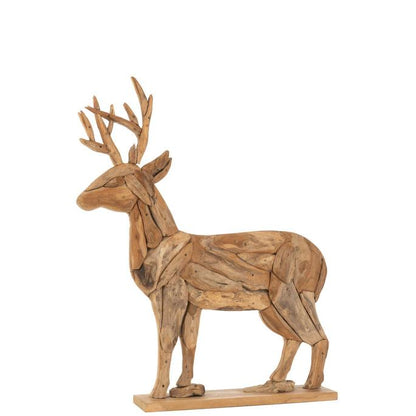 livinglovely.nl - Deer Wood Natural Small - Beeld - J-Line - livinglovely.nl