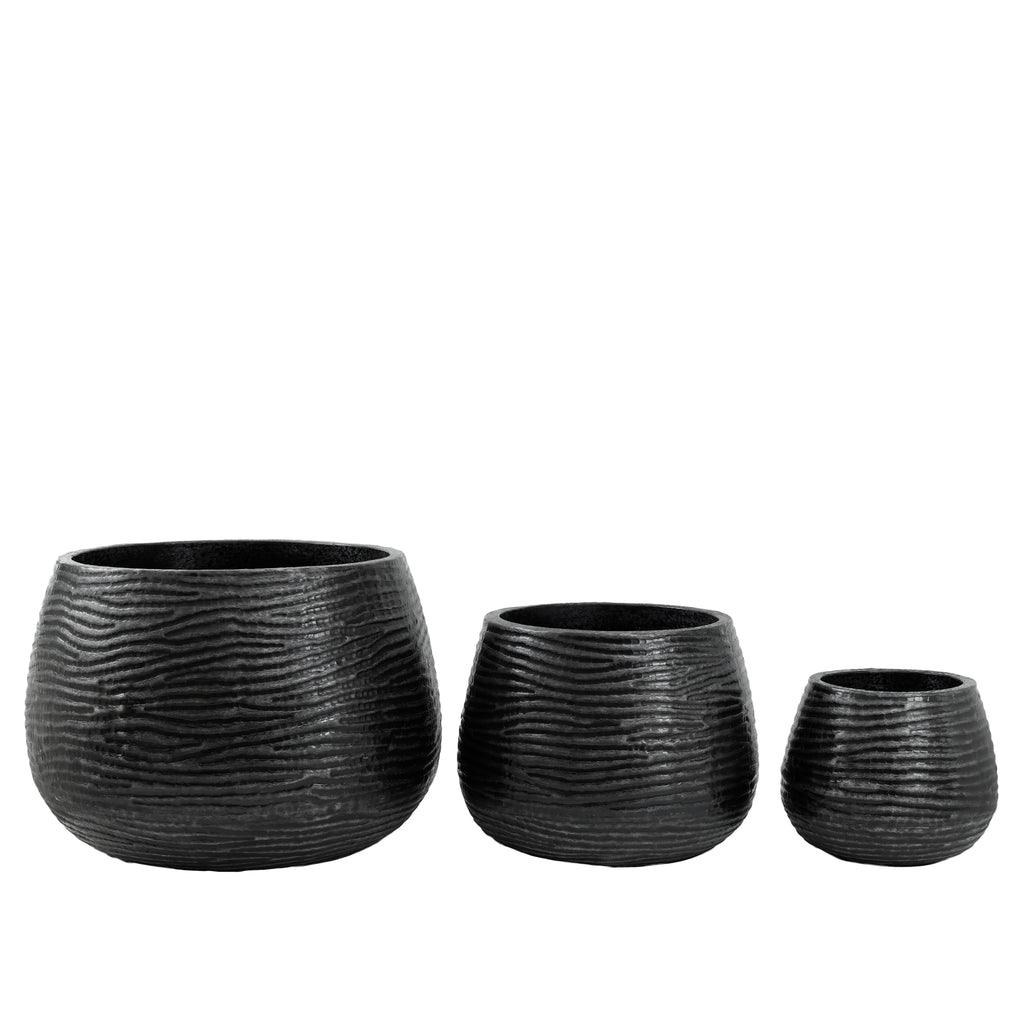 livinglovely.nl - Delida Black brush alu sheet big pot round Set van 3 PTMD - Pot - PTMD - livinglovely.nl