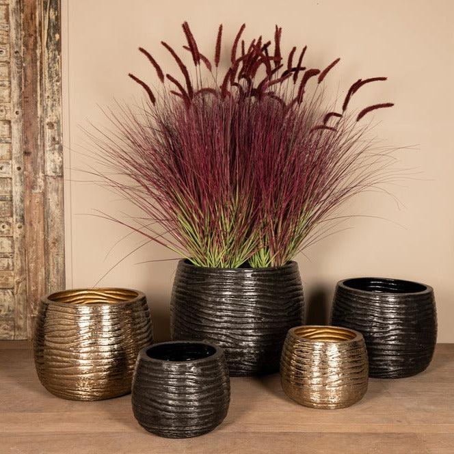 livinglovely.nl - Delida Black brush alu sheet big pot round Set van 3 PTMD - Pot - PTMD - livinglovely.nl