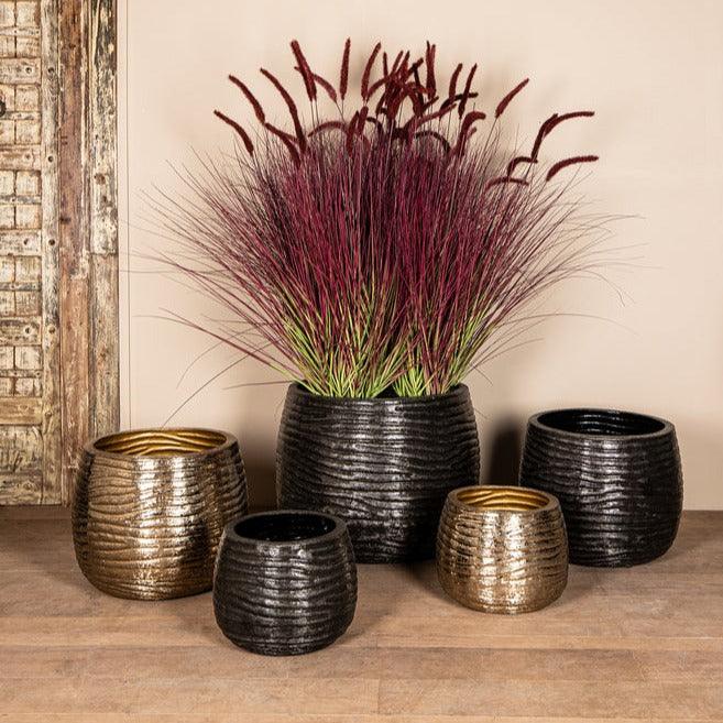 livinglovely.nl - Delida Black brush alu sheet big pot round Set van 3 PTMD - Pot - PTMD - livinglovely.nl