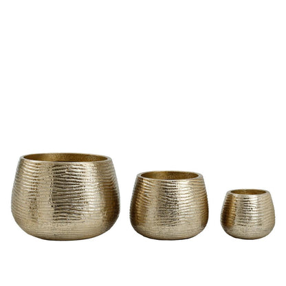 livinglovely.nl - Delida Ronde Bloempot - H50 x Ø64 - Set van 3 - Aluminium - Goud PTMD - Pot - PTMD - livinglovely.nl