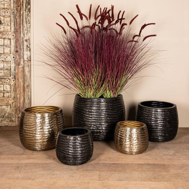 livinglovely.nl - Delida Ronde Bloempot - H50 x Ø64 - Set van 3 - Aluminium - Goud PTMD - Pot - PTMD - livinglovely.nl