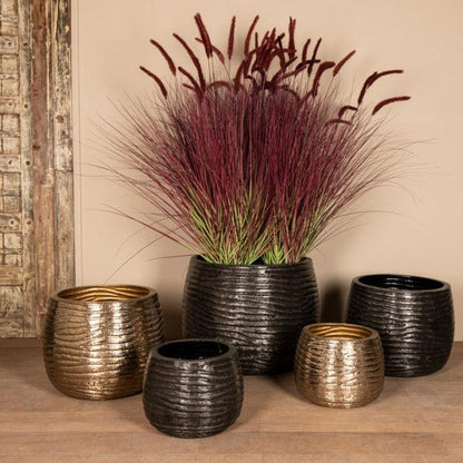 livinglovely.nl - Delida Ronde Bloempot - H50 x Ø64 - Set van 3 - Aluminium - Goud PTMD - Pot - PTMD - livinglovely.nl