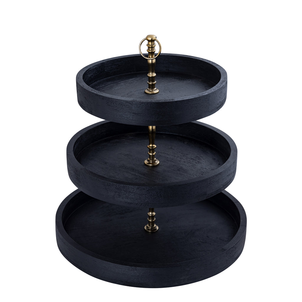 livinglovely.nl - Donal Black mango wood etagiar with 3 levels round PTMD - Keukenaccessoire - PTMD - livinglovely.nl